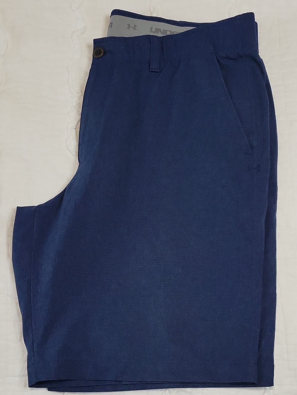 UA Golf Performance Shorts 40 Loose 10"Inseam Navy Heathered EUC